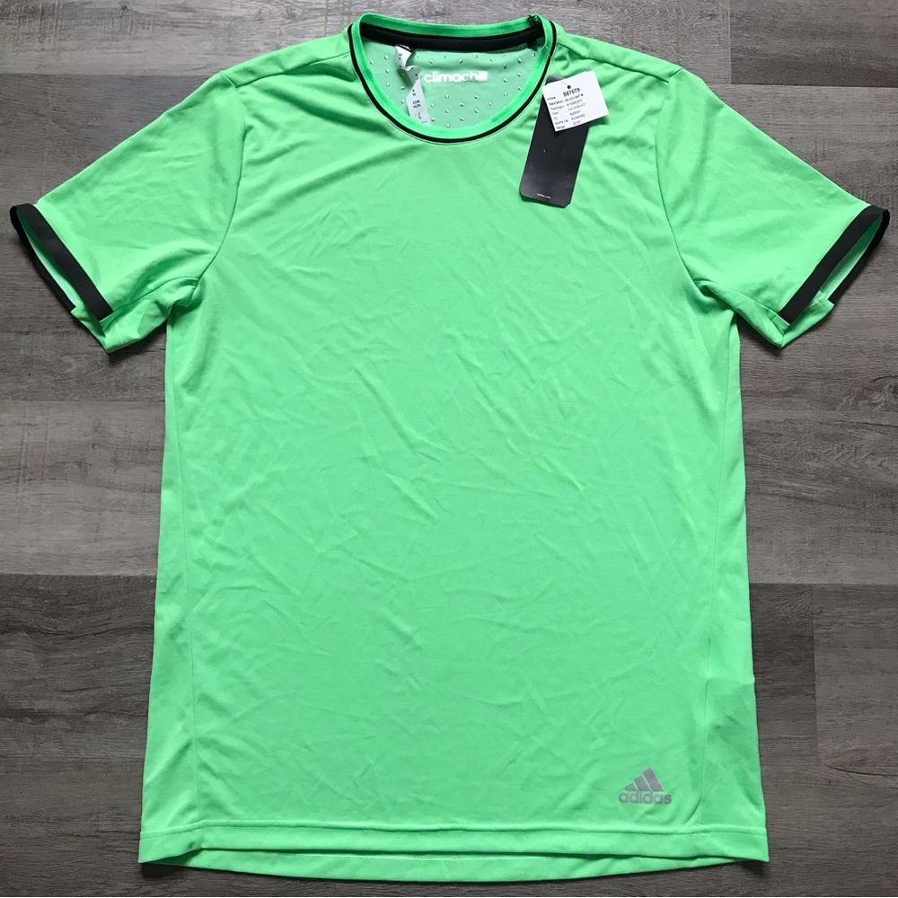 Adidas NWT Climachill Bright Lime Green Athletic Workout Short Sleeve T Shirt